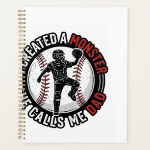 Baseball Dad Monster Vintage Catcher Shirt Design_ Planner