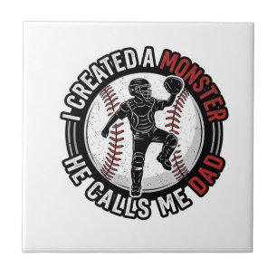 Baseball Dad Monster Vintage Catcher Shirt Design_ Tile