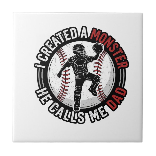 Baseball Dad Monster Vintage Catcher Shirt Design_ Tile (Front)