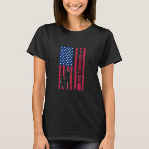 Baseball Dad Sports Player Patriotic Usa Flag Meri T-Shirt