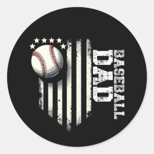 Baseball DAD USA American Flag Fathers Day 4th of  Classic Round Sticker