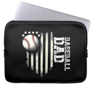 Baseball DAD USA American Flag Fathers Day 4th of Laptop Sleeve