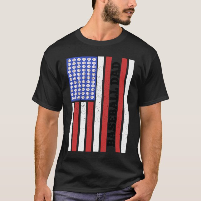Baseball Dad USA Flag Baseball Player Fan Coach T-Shirt (Front)