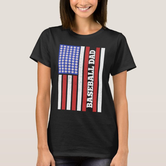 Baseball Dad USA Flag Baseball Player Fan Coach T-Shirt (Front)