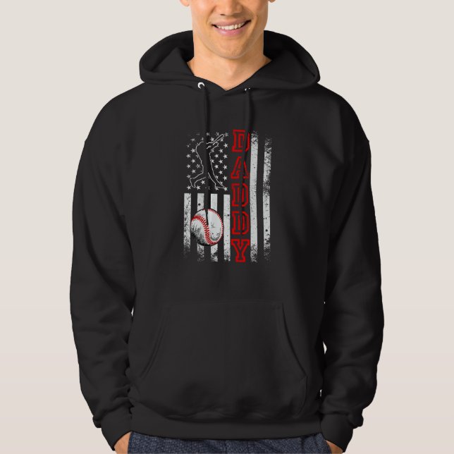 Baseball Daddy American Flag  Vintage Baseball Hoodie (Front)