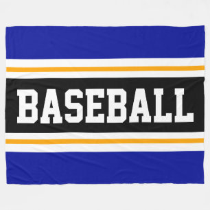 BASEBALL Deep Blue Yellow Black Athletic Stripes Fleece Blanket