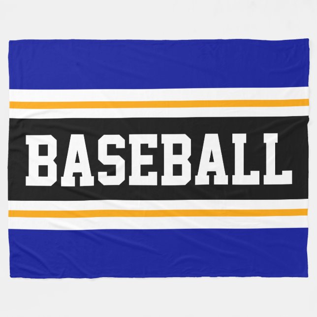 BASEBALL Deep Blue Yellow Black Athletic Stripes Fleece Blanket (Front (Horizontal))