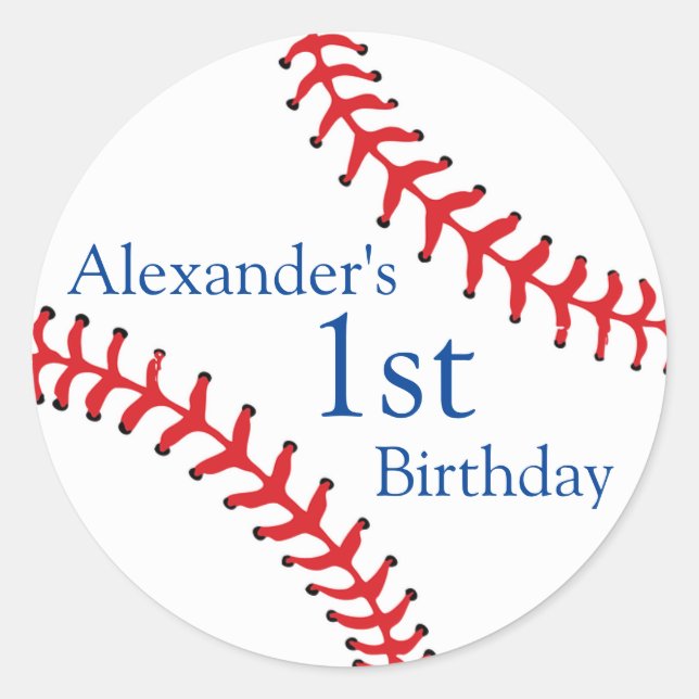 Baseball Design with Custom Name Classic Round Sticker (Front)