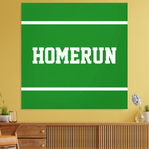 Baseball Diamond Green White HOMERUN Text Stripes Canvas Print