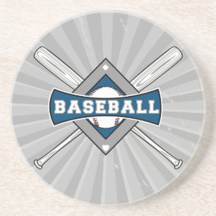 baseball diamond logo grey blue white coaster