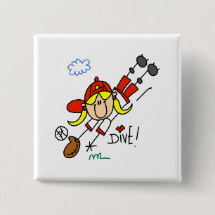 Baseball Dive Girls Softball T-shirts and Gifts 2 Inch Square Button