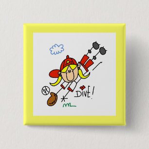 Baseball Dive Girls Softball T-shirts and Gifts 2 Inch Square Button