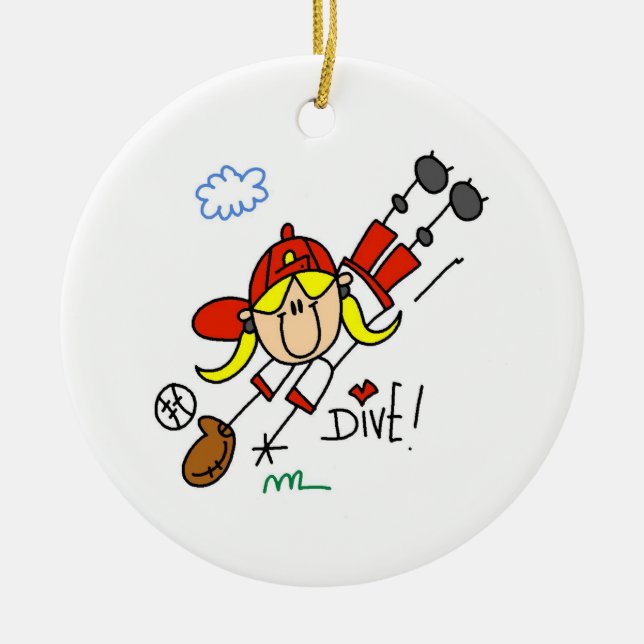 Baseball Dive Girls Softball T-shirts and Gifts Ceramic Ornament (Front)