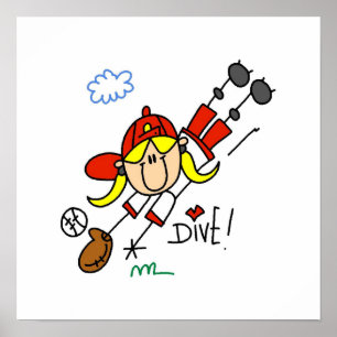 Baseball Dive Girls Softball T-shirts and Gifts Poster