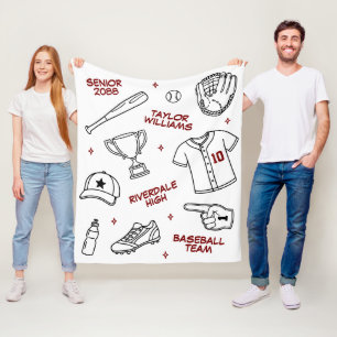 Baseball Doodle Drawing Custom Color Senior Night Fleece Blanket