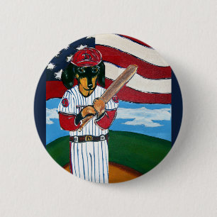 Baseball doxie 2 inch round button