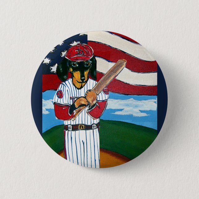 Baseball doxie 2 inch round button (Front)