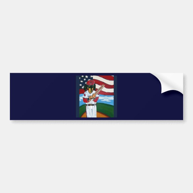 Baseball doxie bumper sticker (Front)