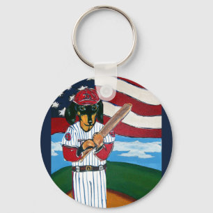 Baseball doxie keychain