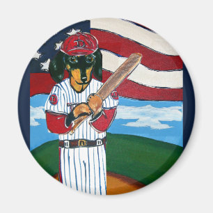 Baseball doxie magnet