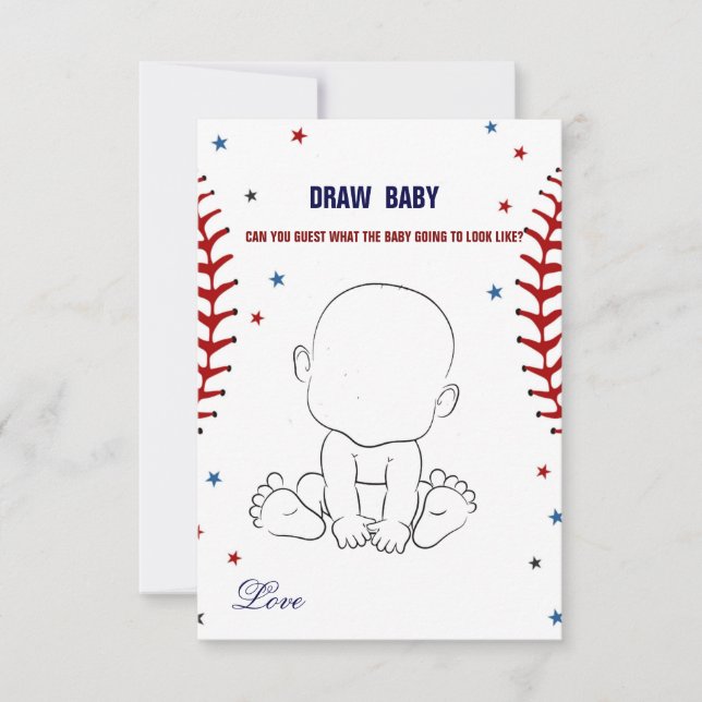 Baseball Draw baby baby shower game Card (Front)