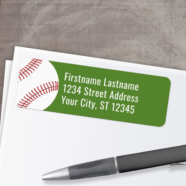 Baseball Drawing with Return Address - green (Personalized Return Address Label)