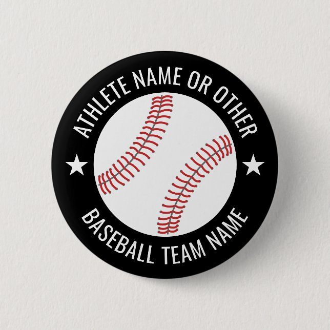 Baseball Drawing with Team and Athlete Name modern 2 Inch Round Button (Front)