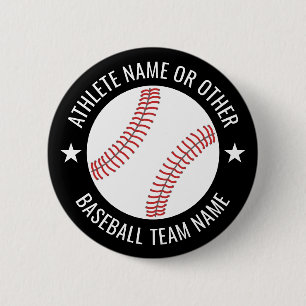Baseball Drawing with Team and Athlete Name modern 2 Inch Round Button