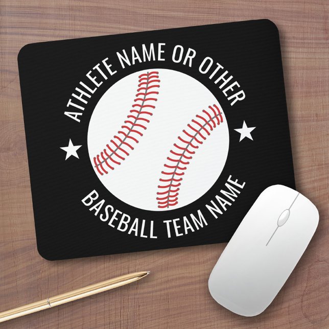Baseball Drawing with Team and Athlete Name modern Mouse Pad (Personalized Mousepad - Sports Baseball Theme with custom name)