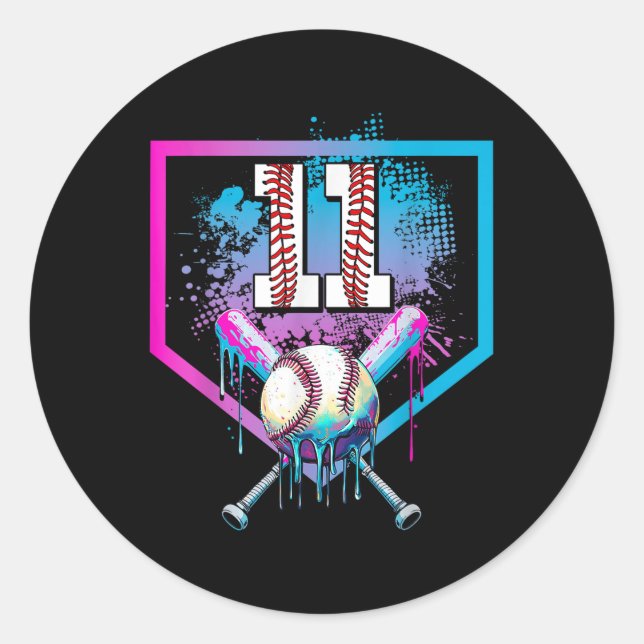 Baseball Drip 11th Birthday Home Plate Boy Youth 1 Classic Round Sticker (Front)