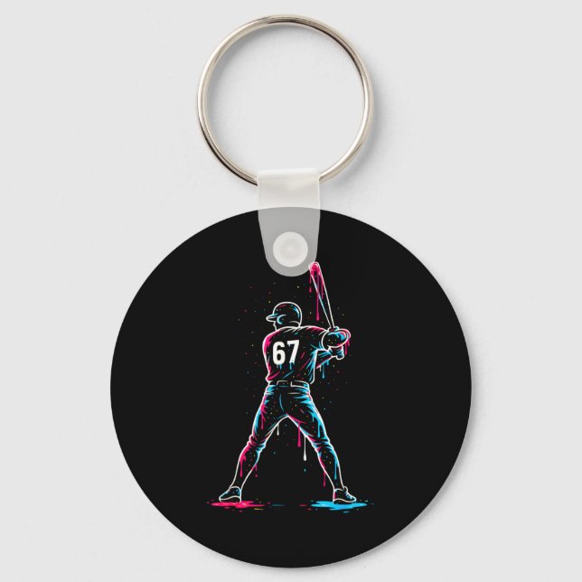 Baseball Drip 6 7 Number 67 Six Seven Meme Mens Bo Keychain (Front)