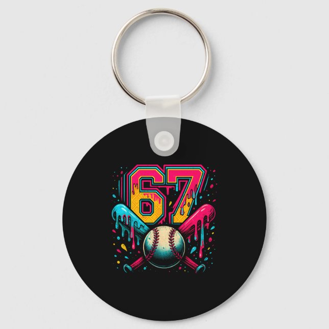 Baseball Drip 6 7 Number 67 Six Seven Meme Mens Bo Keychain (Front)