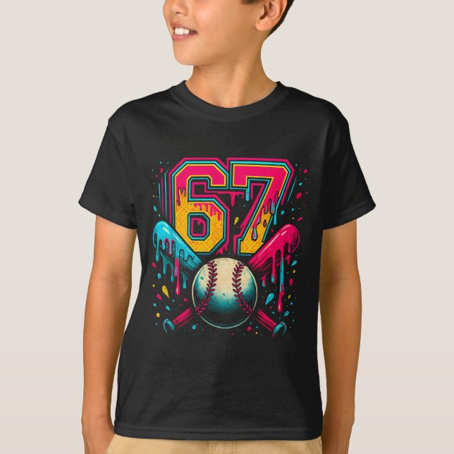 Baseball Drip 6 7 Number 67 Six Seven Meme Mens Bo T-Shirt (Front)
