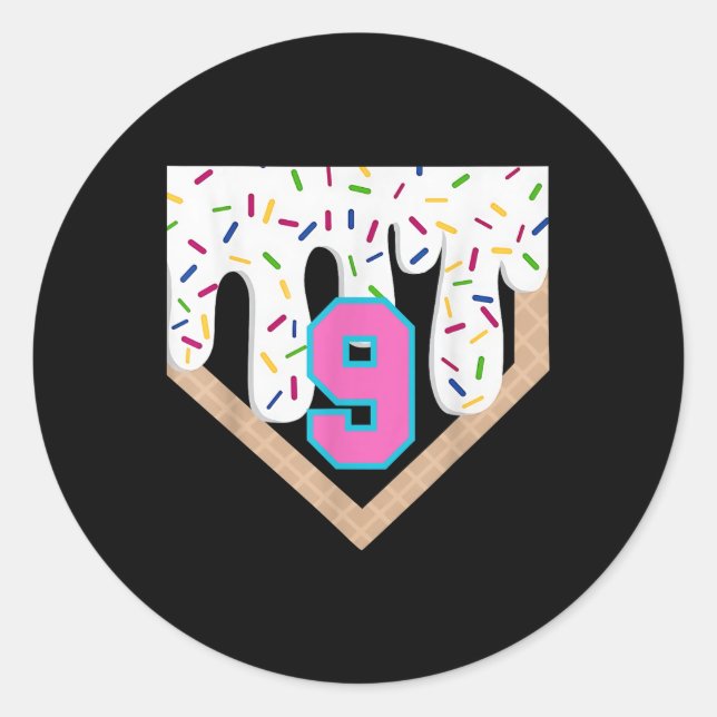 Baseball Drip 9th Birthday Home Plate Boys Youth 9 Classic Round Sticker (Front)