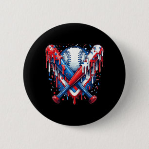 Baseball Drip American Flag Bat 4th of July 2 Inch Round Button
