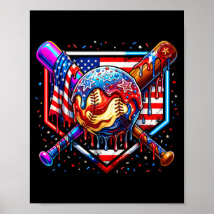 Baseball drip american flag for boys kids youth poster