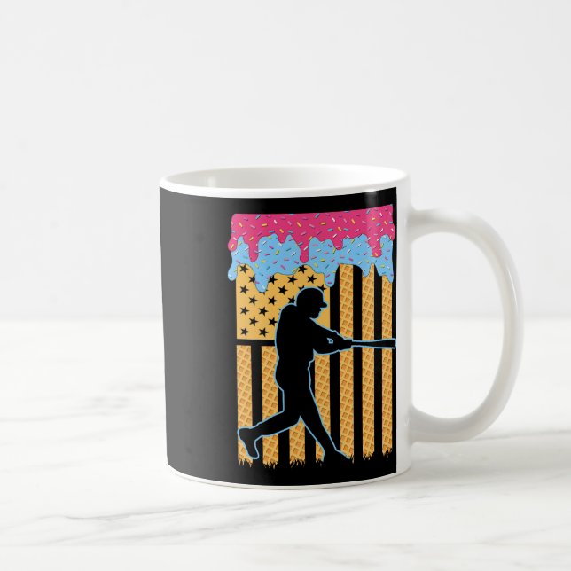 Baseball Drip Bat Boys Ice Cream American Flag 4th Coffee Mug (Right)
