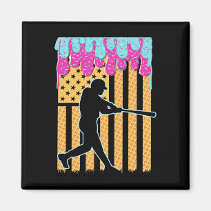 Baseball Drip Bat Boys Ice Cream American Flag 4th Magnet