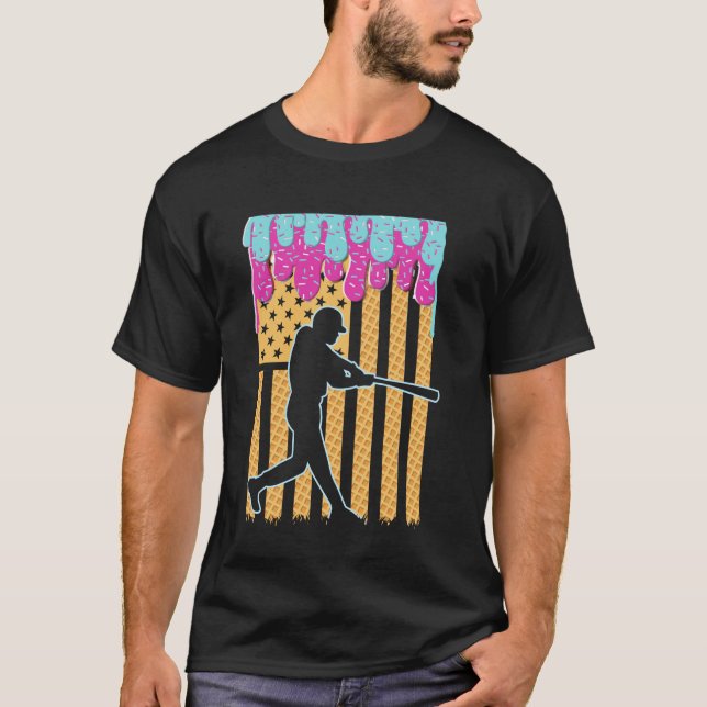Baseball Drip Bat Boys Ice Cream American Flag 4th T-Shirt (Front)