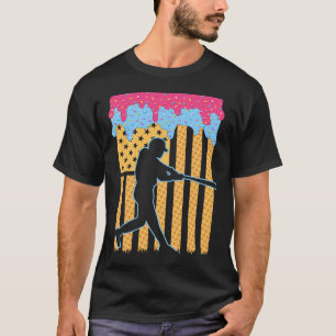 Baseball Drip Bat Boys Ice Cream American Flag 4th T-Shirt