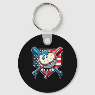 Baseball Drip Boy Ice Cream Patriotic American Fla Keychain
