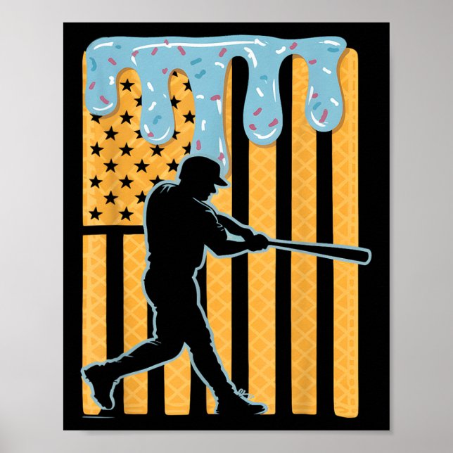 Baseball Drip Boys Dripping Ice Cream Baseball Ame Poster (Front)
