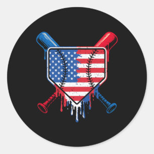 Baseball Drip Boys Ice Cream Patriotic American Fl Classic Round Sticker
