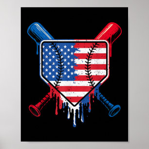 Baseball Drip Boys Ice Cream Patriotic American Fl Poster