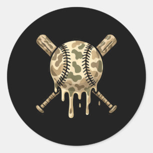Baseball Drip Camo Baseball Bats Boys Sports Cool  Classic Round Sticker