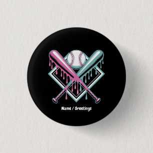 Baseball Drip For Boys Ice Cream Bat – Cool Youth  1 Inch Round Button