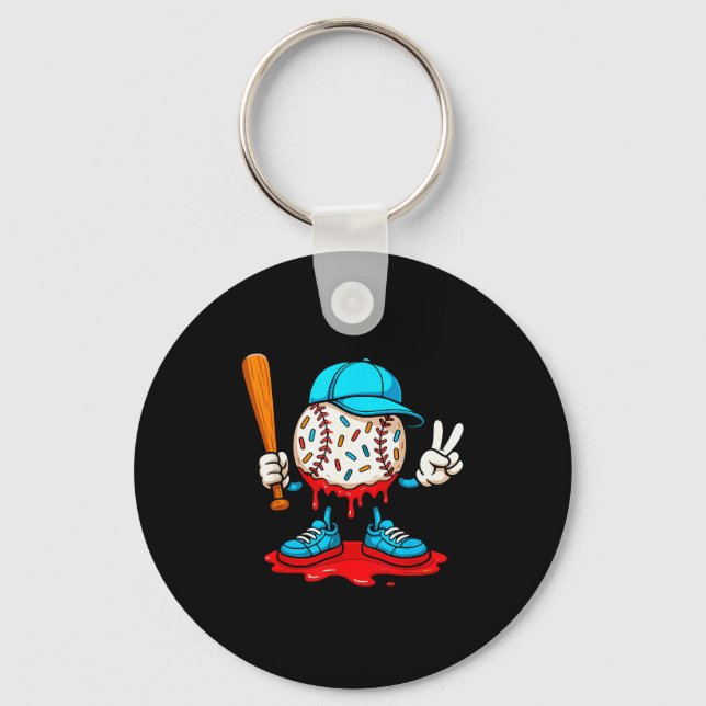 Baseball Drip For Boys Ice Cream Drip Baseball  Keychain (Front)