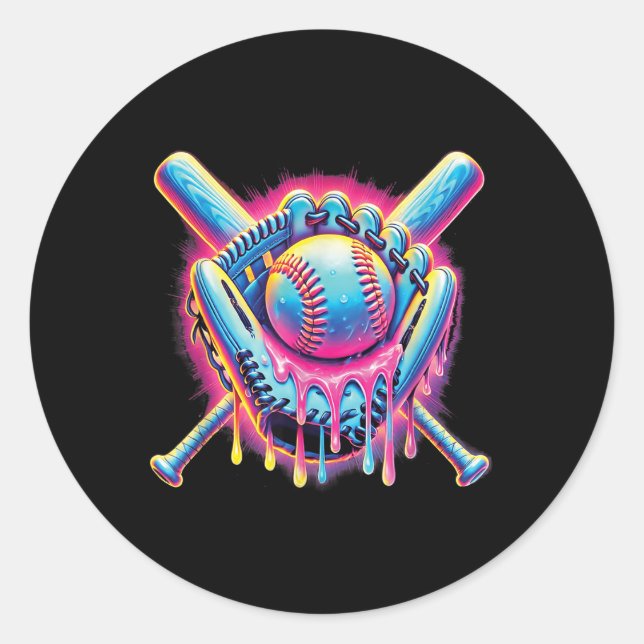 Baseball Drip For Boys Ice Cream Drip Youth Boys B Classic Round Sticker (Front)