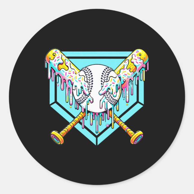 Baseball Drip For Boys Ice Cream Drip Youth Boys B Classic Round Sticker (Front)