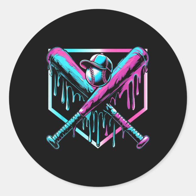 Baseball Drip For Boys Ice Cream Drip Youth Boys B Classic Round Sticker (Front)